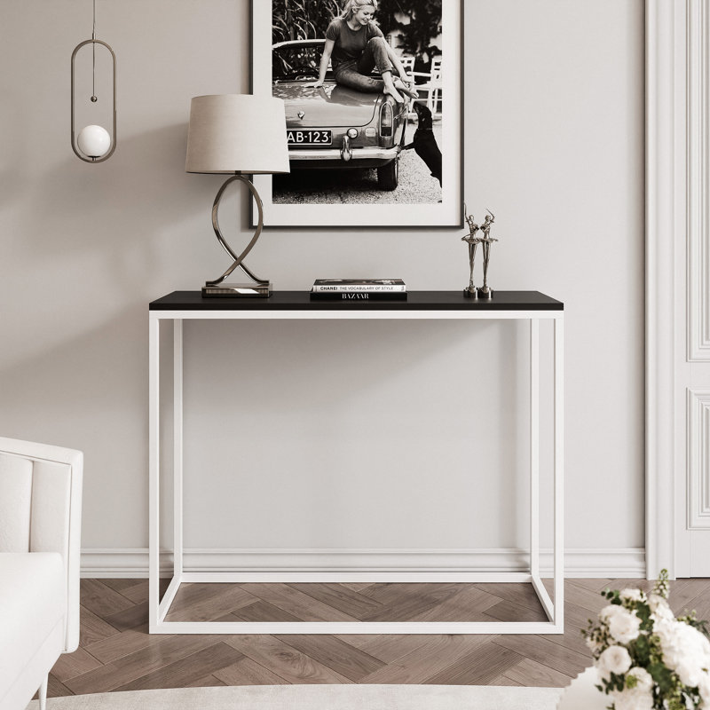 Stainless Steel Top Console Table, 90cm H x 80cm W x 30cm D, white / black, white, black