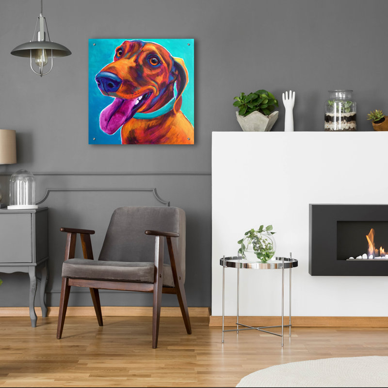 «Dachshund - Turquoise» par Dawg Painter, H 24 po x l 24 po x P 0,2 po