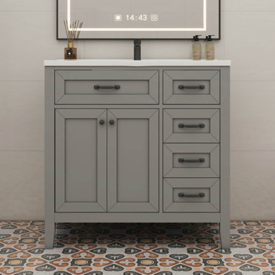 Base de meuble-lavabo pour salle de bain 36 po avec tiroirs pratiques