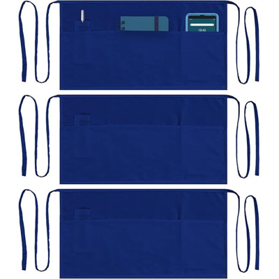  Dreamology 2-Pack Blue Server Aprons with 3 Pockets and Long Waist Straps, Adjustable Waitress & Waiter Aprons for Restaurants, Cafes, Bistros, Catering, Kitchen & Home Use