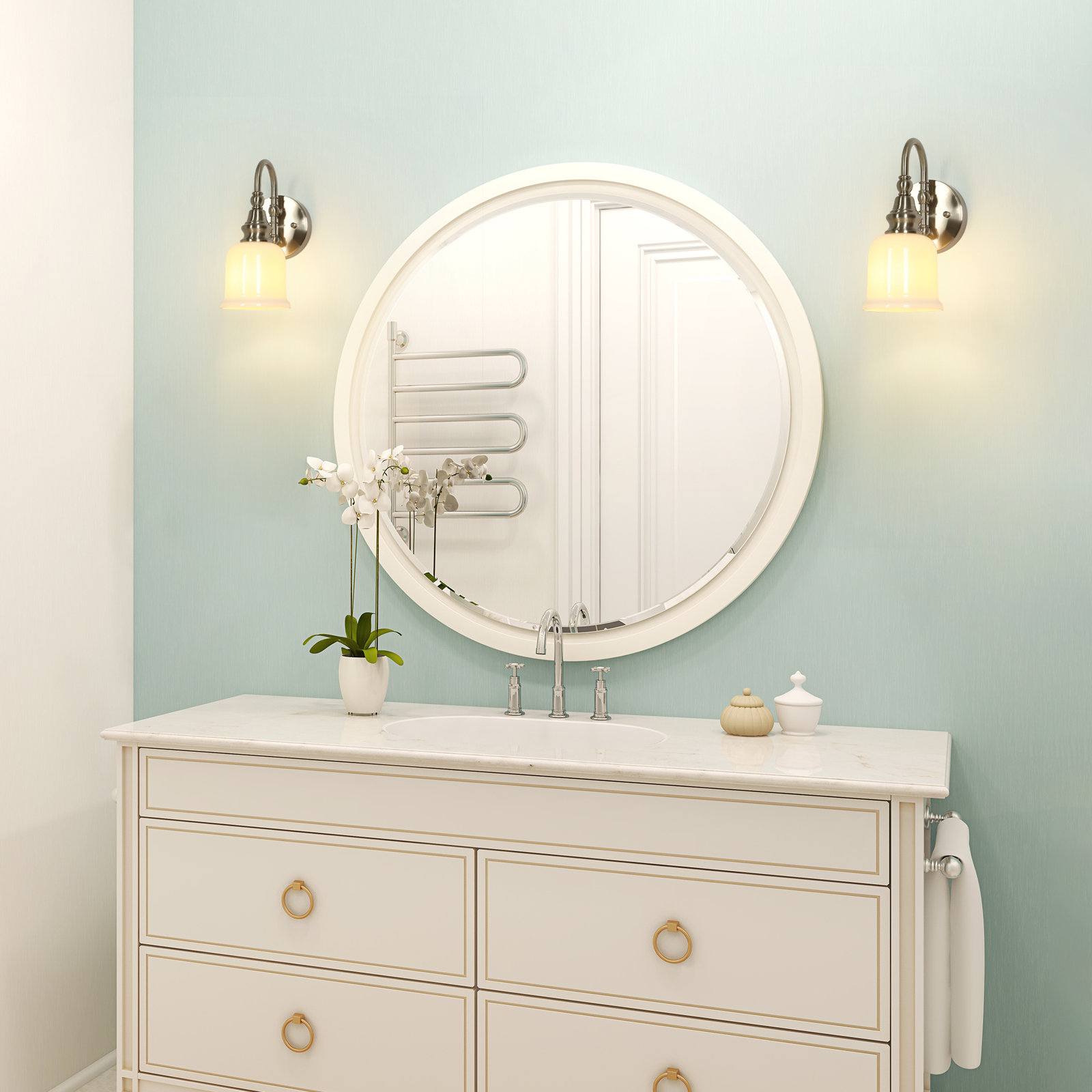 1-Light Dimmable Electroplated Nickel Armed Wall Sconce, Nickel