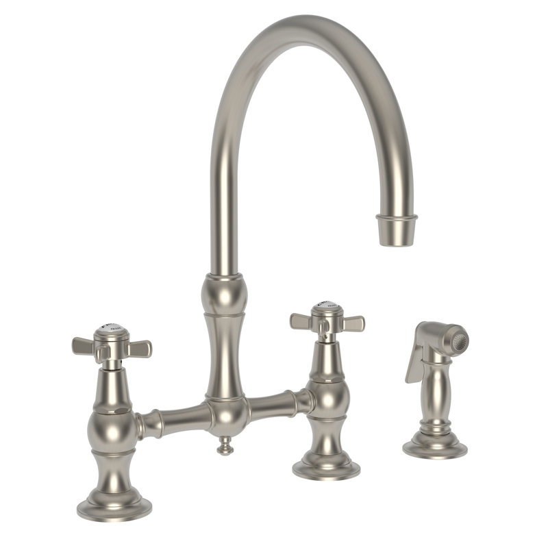 Fairfield Kitchen Bridge Faucet with Side Spray, Satin Nickel