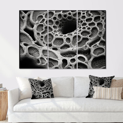 Coral Serenity en noir et blanc - ensemble d'art sur toile de corail sous l'eau