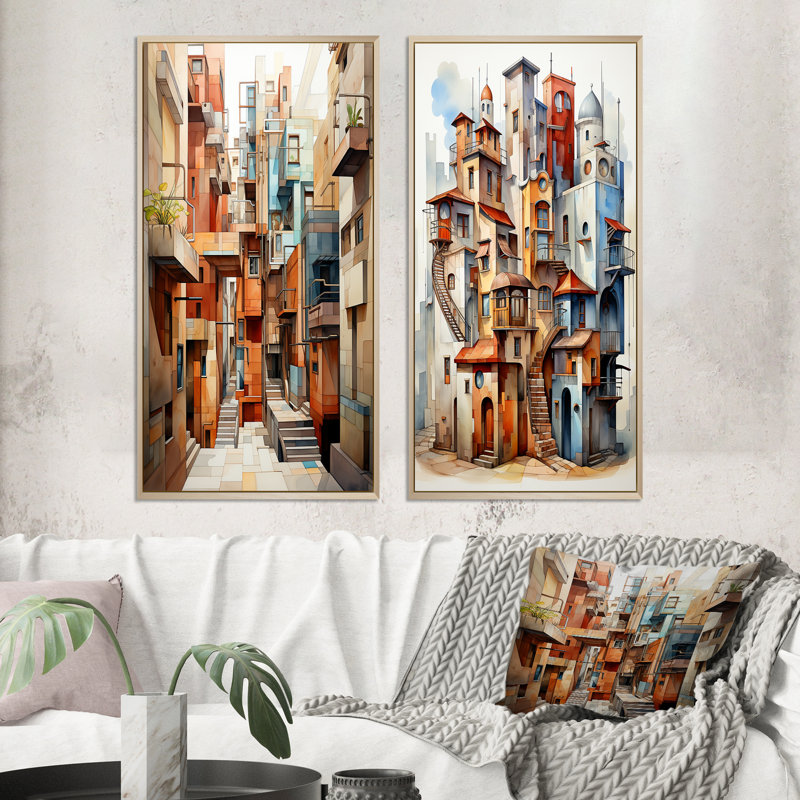 «Cubism Art Multidimensional», 2 pièces sur toile, Encadrement brun, H 20 po x l 24 po