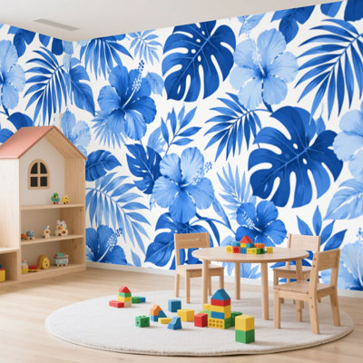 Papier peint adhésif auto-adhésif moderne pour la chambre à coucher avec plantes tropicales et fleurs d'hibiscus L 100 po x l 144 po Peel and Stick