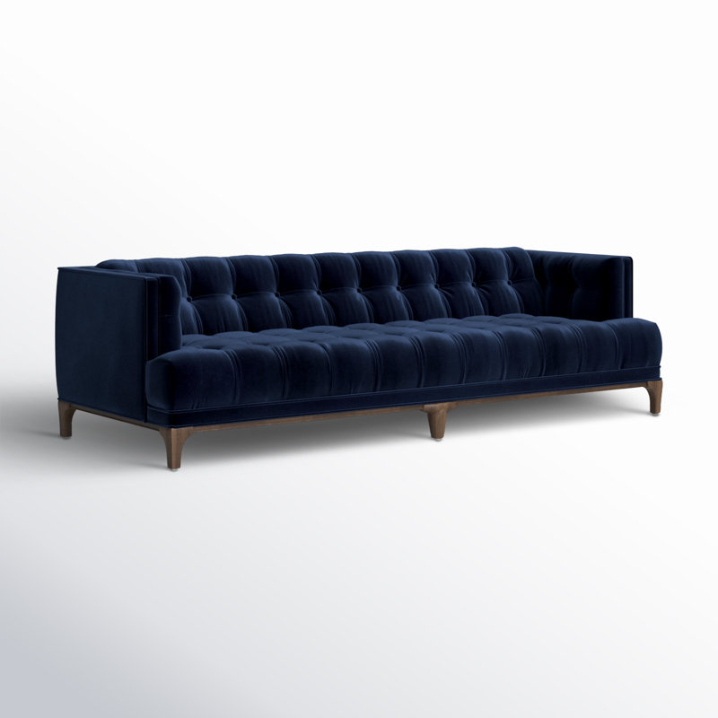 Canapé touffeté 91 po Bari, Velours bleu saphir bleu marine, Brun Sienna