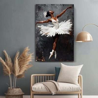 African American Ballerina - Modern Dance Wall Art Print on Gallery Wrapped Canvas, 36" H x 24" W, Ready to Hang for Bedroom, Living Room or Dance Studio