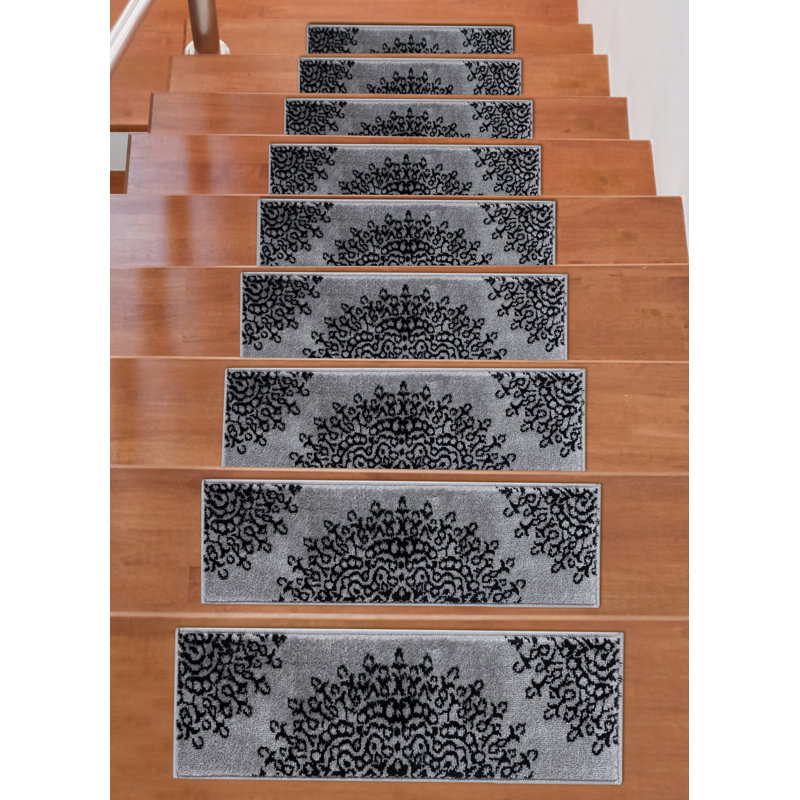 Tapis d'escalier Fogleman, Gris foncé / Noir, 13