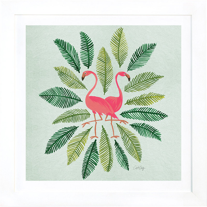 Flamants verts par Cat Coquillette - impression, H 16 po x l 16 po x P 1 po, Papier encadré blanc