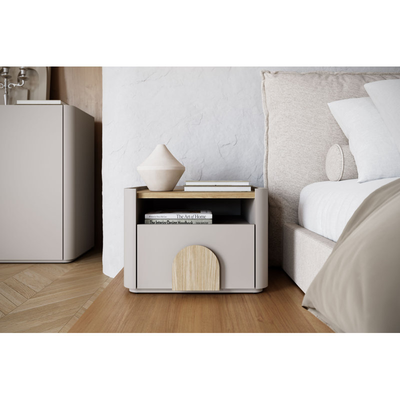 Sadeen 50cm W Manufactured Wood Bedside Table, Beige/Light Oak