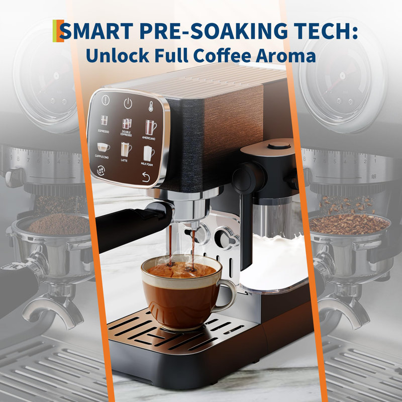 Machine entièrement automatique 20 barres avec écran tactile pour le bureau personnel GarveeHome - Cafetière professionnelle - Température réglable - Mousseur à lait automatique - Démarrage rapide - Acier inoxydable - Noir