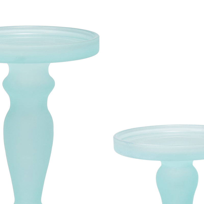 14'' H Glass Tabletop Candlestick, Blue