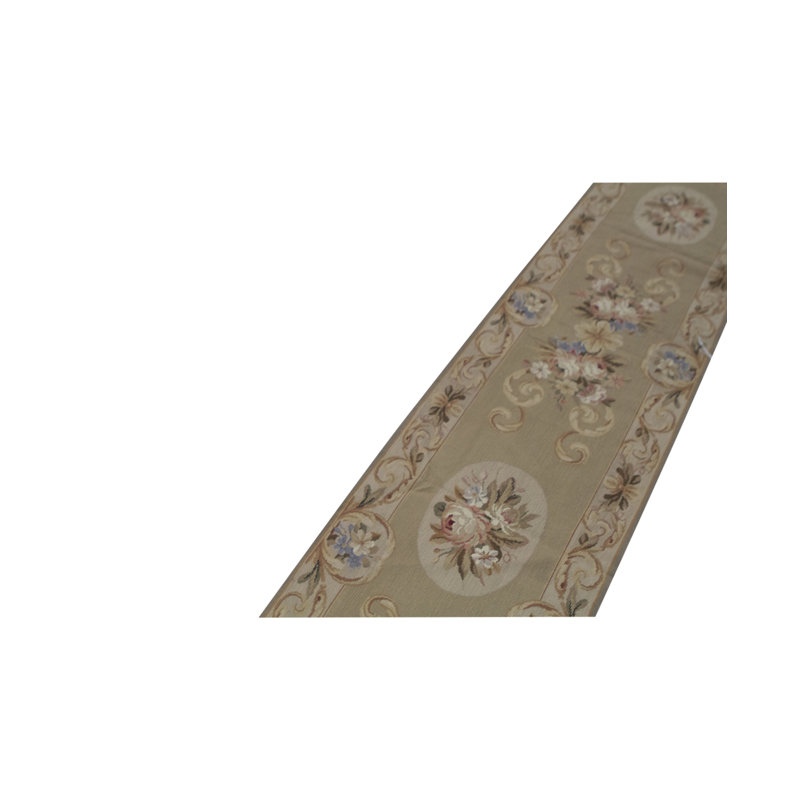 Hand-Knotted High-Quality Gold and Beige Runner