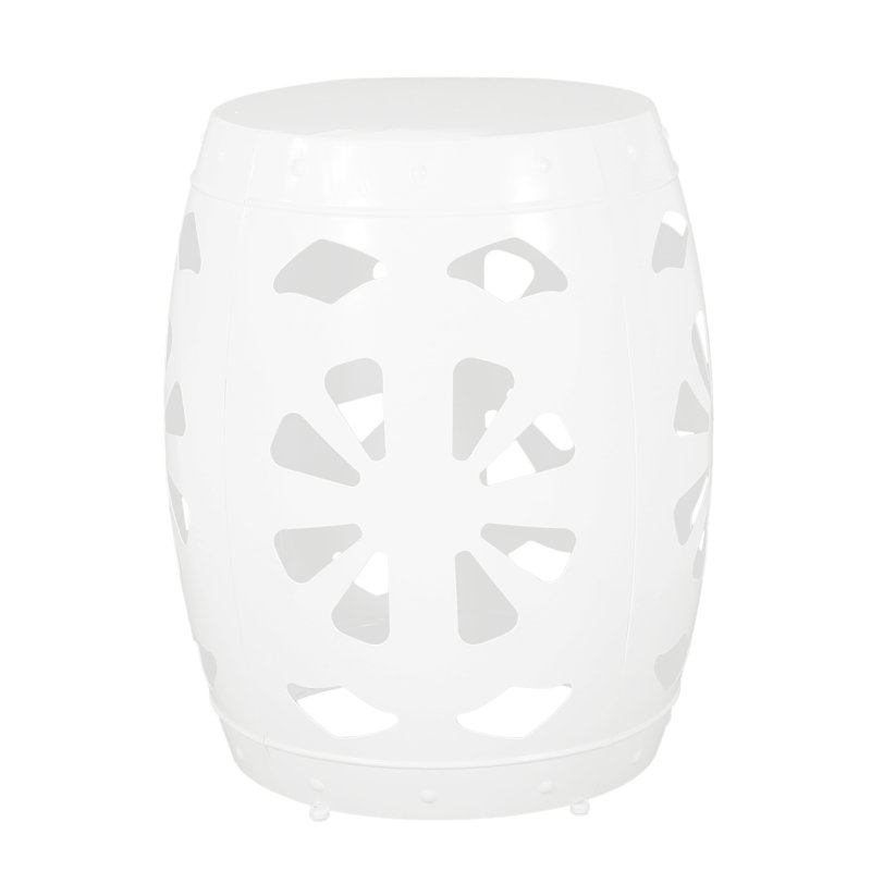 Chic White Iron Accent Table - Cut Design, & Ready To Use Side With Studded Trims No Assembly, 20.98" H x 16.55" W x 16.4" D