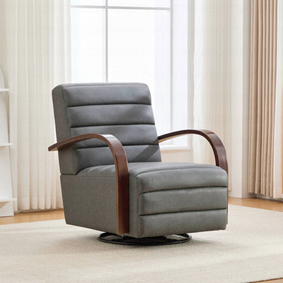 30.7"W Modern Upholstered 360° Swivel Accent Chair With Solid Wood Armrests And Comfy Channel Tufted Lounge Reading Chair, Single Sofa Armchair For Hotel Bedroom Living Room Office And Bedroom. Gray