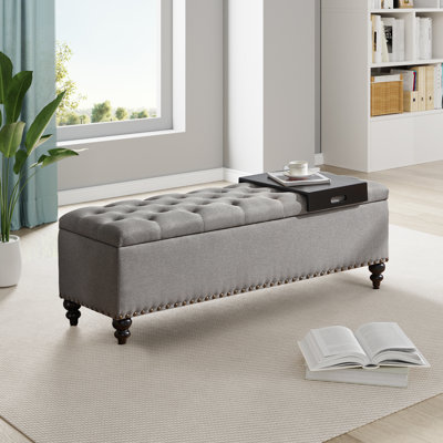 Ashtin Upholstered Flip Top Storage Bench with tray by Lark Manor