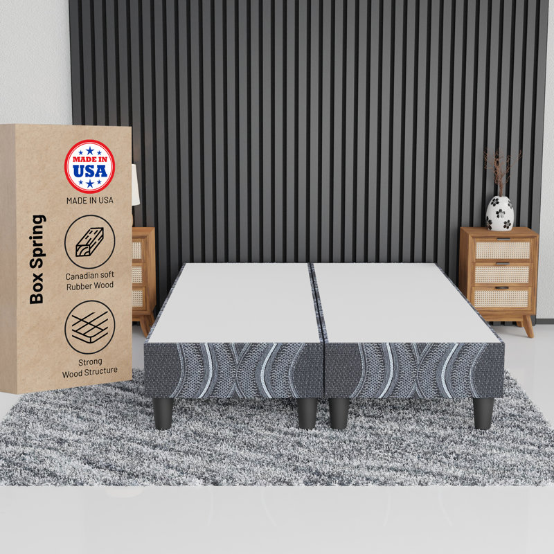 Wood Box Spring/Foundation With Legs For Mattress Support, Heavy-Duty Structure, Fully Assembled, No Need For Bed Frame, Queen, Black