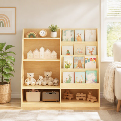 Bibliothèque pour enfants et rangement pour jouets, étagère à livres multifonctionnelle en bois pour enfants avec présentoir dans la chambre de jeux pour enfants, enfants, tout-petits