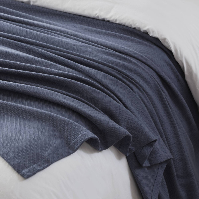 Couverture tissée en coton liquide respirant, Très grand lit, Bleu