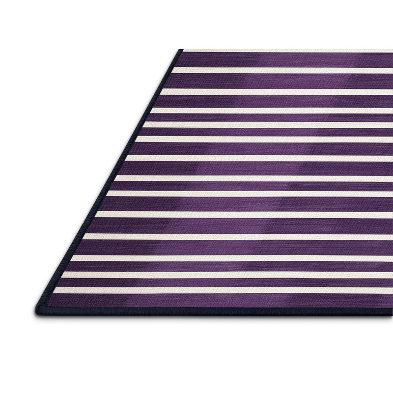 Tapis mauve à rayures horizontales lavable à la machine, Rond 8 pi