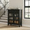 Armoire de rangement transitionnelle en bois massif avec tiroirs, portes en verre et tablettes réglables Acadian