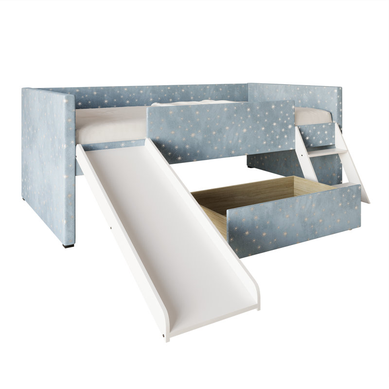 Antelmo Kids Twin Loft Bed with Drawers, Light Blue