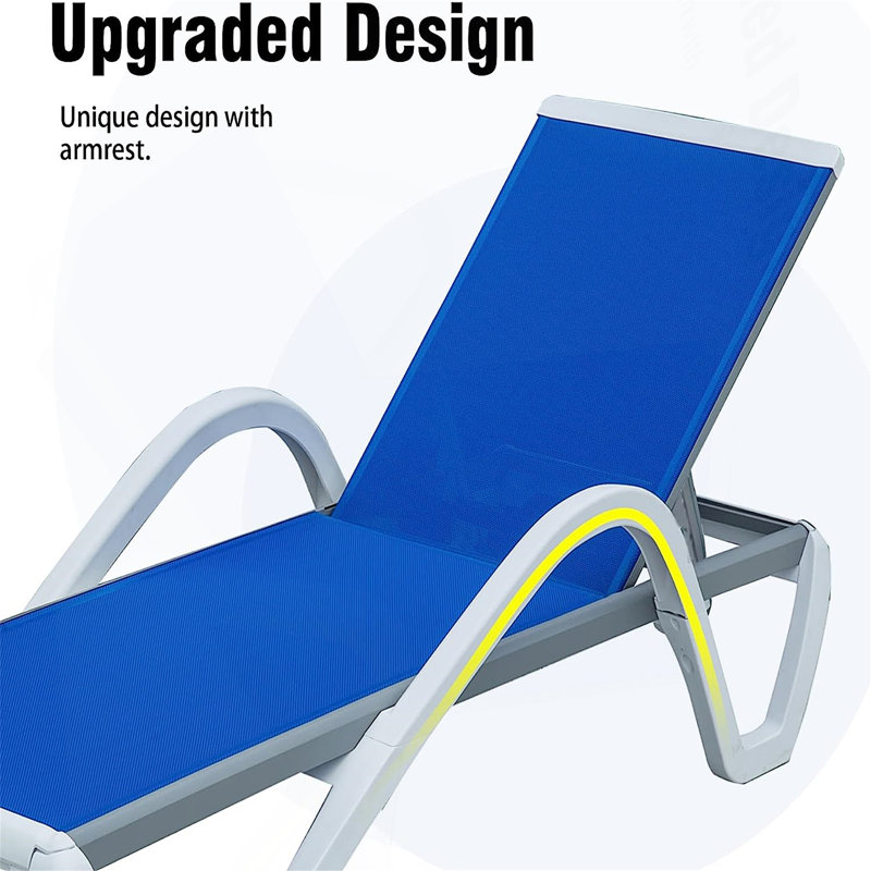 Chaise longue de patio, chaises longues de piscine réglables avec accoudoirs, chaises longues de piscine, 1 chaise longue + 1 table en plastique