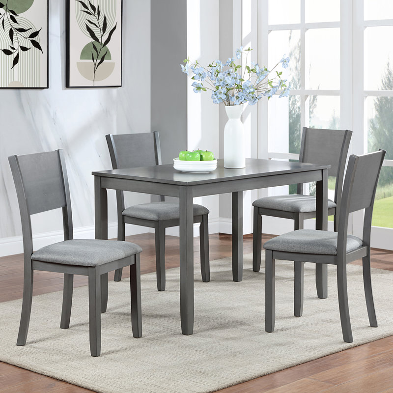 Ensemble de salle à manger moderne 5 pièces, table de salle à manger rectangulaire en bois avec 4 chaises rembourrées pour la cuisine, la salle à manger, gris