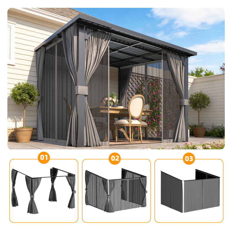 Remplacement universel de rideaux et moustiquaires de pavillon de jardin, Gris, H 96 po x l 120 po x P 120 po