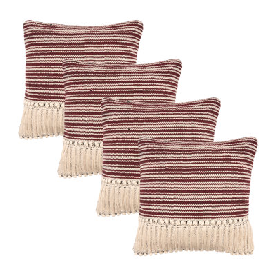 Red Striped Cotton Throw Pillow Cover Set