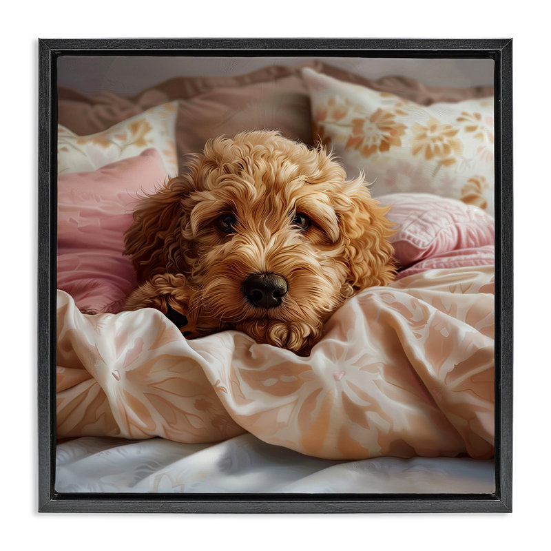  Art mural sur toile Nap Time Cuddling Pup par Jim Baldwin, H 25 po x l 25 po, Cadre flottant noir de jais