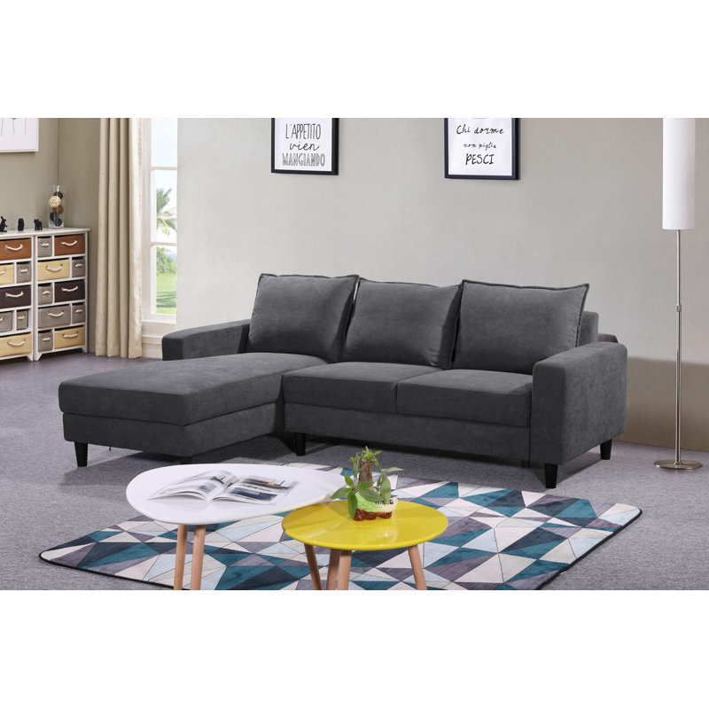 Canapé et méridienne en microfibre / microsuède de 93 po de largeur Gottfried, Gris foncé, Face à la gauche