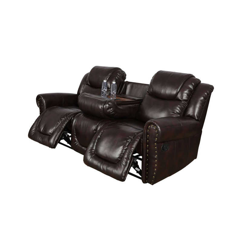 Dundee 86'' Faux Leather Reclining Sofa, Brown Faux Leather