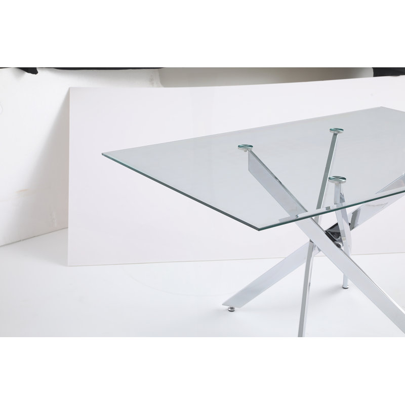 Modern Rectangular Dining Table, Transparent / Silver