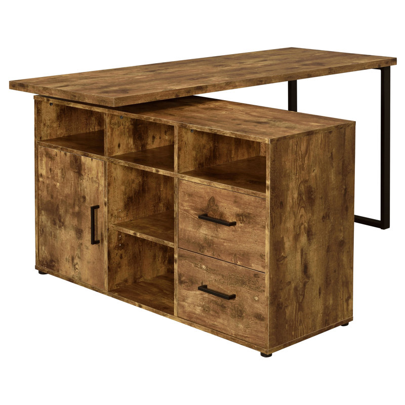 Bureau en L réversible Athanasie, Muscade antique / noir