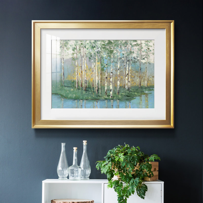 Birch Reflections Revisité - Peinture encadrée, H 18,5 po x l 24,5 po x P 1,5 po, Cadre doré