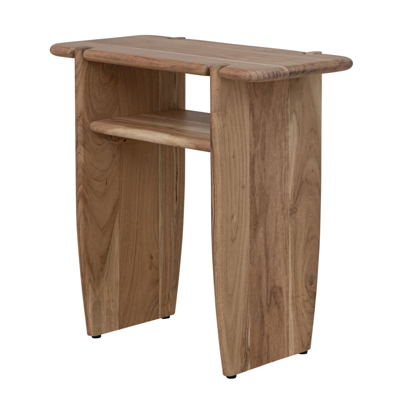 Mango Wood Accent Table with Shelf Bleached