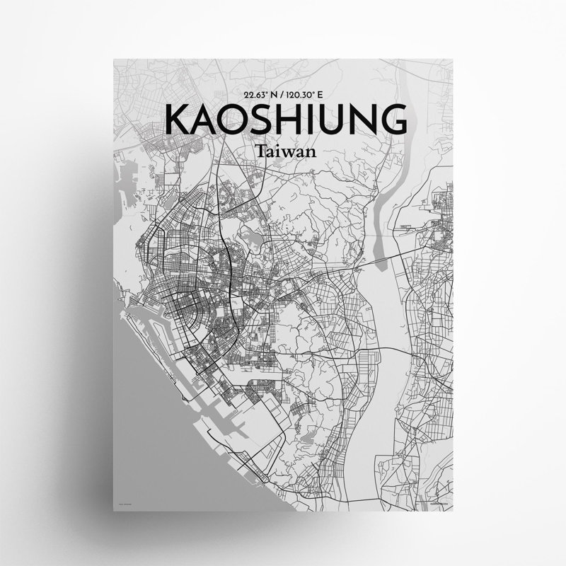 Kaoshiung City Map In Tones - No Frame Print, 24cm H x 18cm W x 0.05cm D