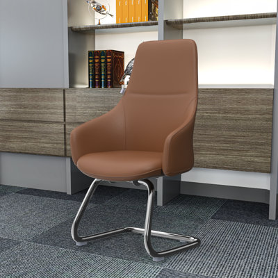Stiller Leather Office & Conference Chair – Executive Desk Seating with Fixed Arms, Lumbar Support, Swivel Base, and Iron Frame by Orren Ellis