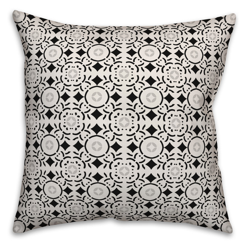 Housse de coussin Moroccan Tile, 16 po x 16 po, Noir, Pas de bourre