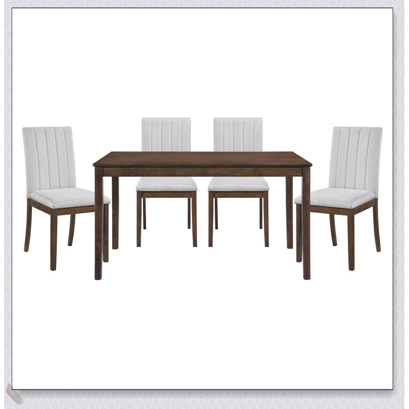 Ensemble de table de salle à manger 5 pièces Contemporary Brown Finish Brown avec 4 chaises rembourrées, parfait pour les espaces modernes et compacts