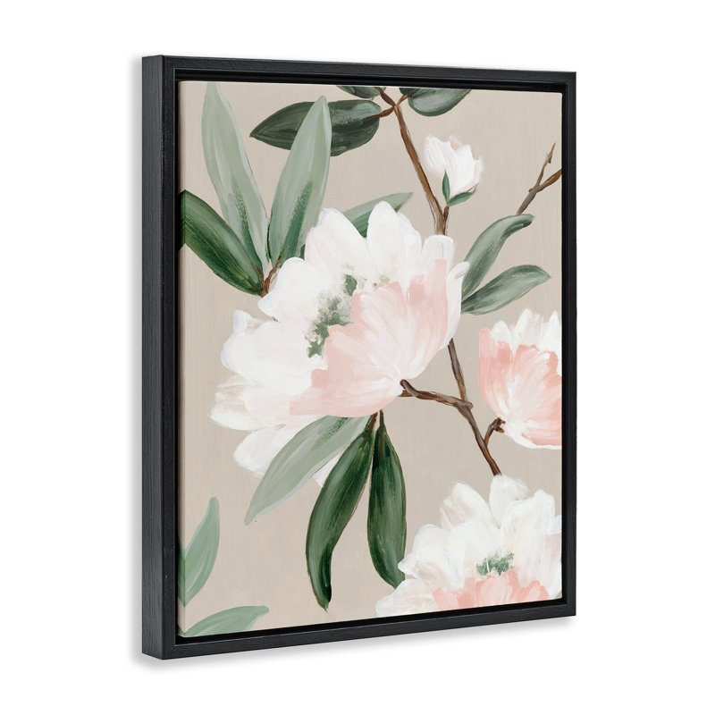 Cadre flottant rose Elegance Foliage, design par Alex Black, Cadre flottant noir de jais, H 21 po x l 17 po