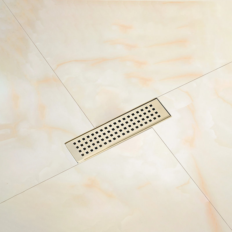 Linear Grid Shower Drain With Levelling Feet, Brushed Gold