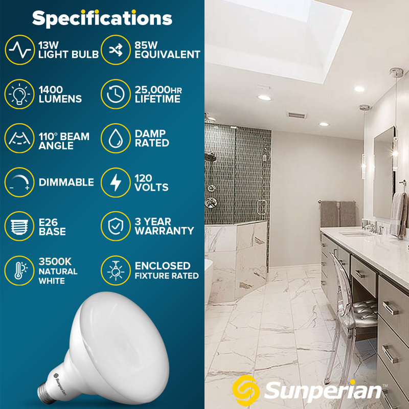 13 Watt (85 Watt Equivalent), BR40 LED, Dimmable Light Bulb, E26/Medium (Standard) Base, 3500 K