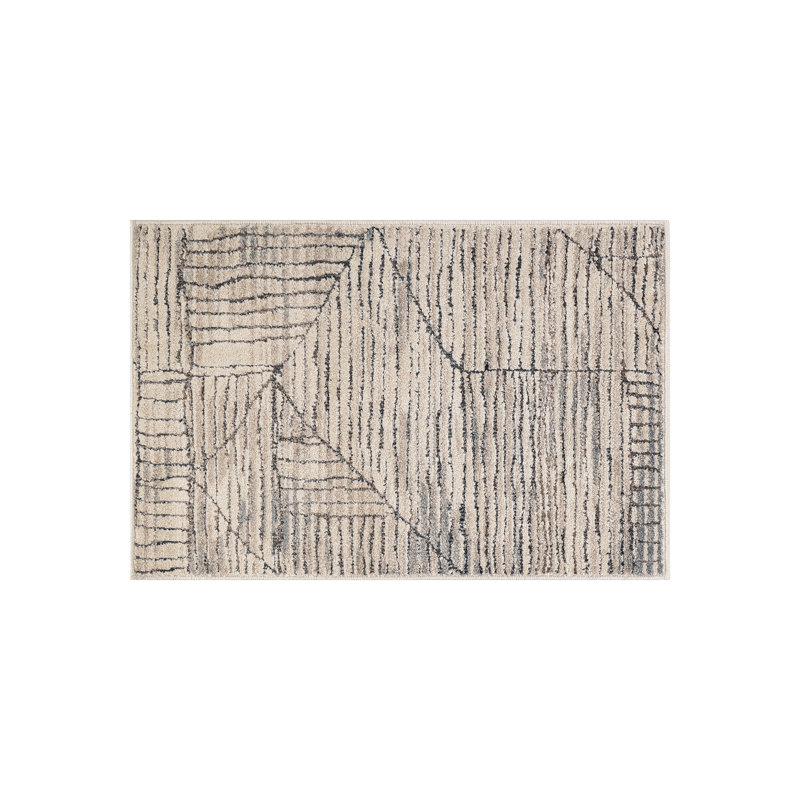 Tapis intérieur / extérieur à motif abstrait en lin crème, Rectangulaire 2 pi x 3 pi