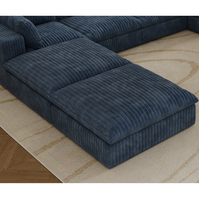 Nuage avec tissu velours côtelé bleu, siège profond, conception à deux couches, coussin amovible, aucun assemblage pour la chambre à coucher. Siège rembourré en plumes, confort luxueux, agencement modulaire flexible, doux