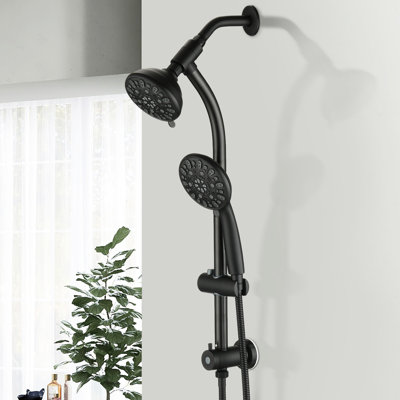 Barre de douche coulissante en acier inoxydable avec tige noire mat et brume hydratante 26 po à deux têtes 7 motifs de jet -