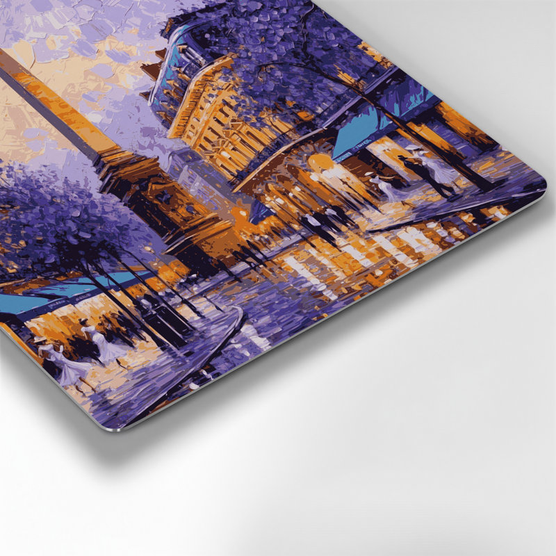 Art mural en métal mauve, "Cities", Argentine, H 32 po x l 32 po