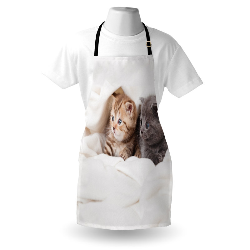 Tablier East Urban Home Animal unisexe, chatons Scottish Fold, taille adulte, blanc et gris