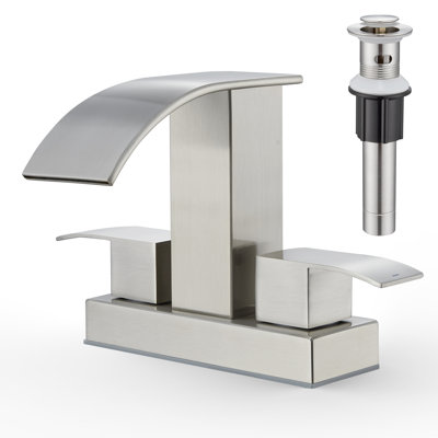 4-inch Centerset Double Handle Waterfall Bathroom Sink Faucet with Drain Kit Included